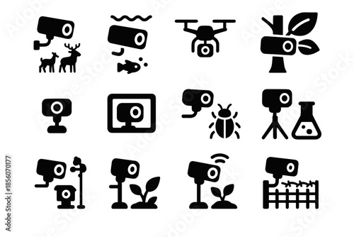 Vector icons camera observation icon cam insect underwater station nano monitoring border