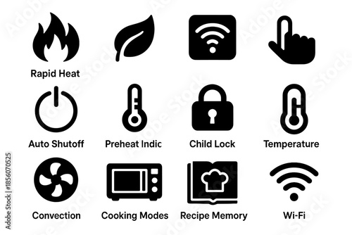 Temperature saver oven nano rapid touch vector convection smart recipe icon probe