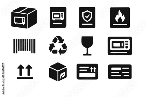 Nano shipping manual oven icon handle fragile product vector recycling packaging care