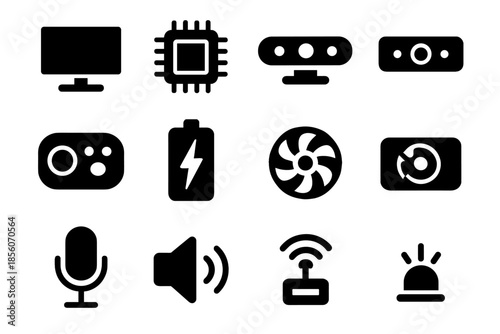 Led usb wireless cooling microphone components vector icon unit speaker buttons ar