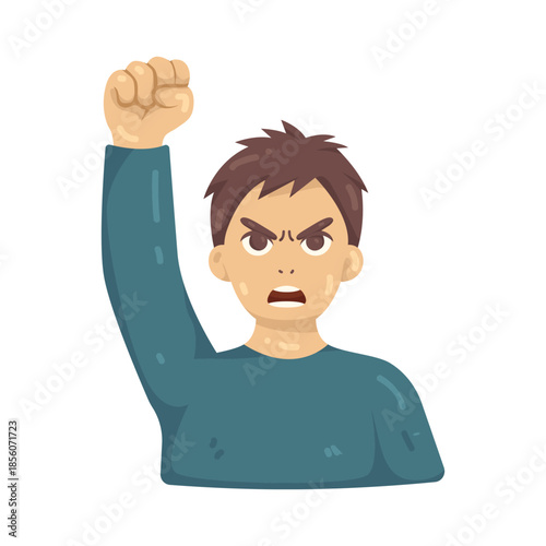 Illustration of Angry Man with Raised Fist