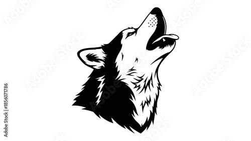Black and White Wolf Head Illustration.