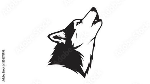 Black and White Wolf Head Illustration.