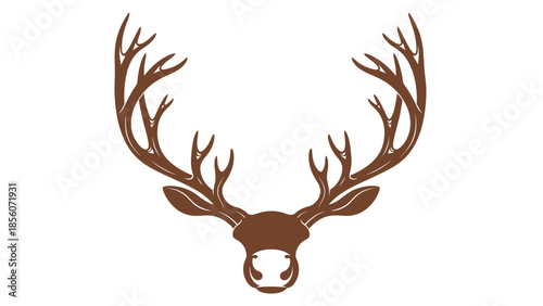Deer Head with Antlers Illustration Brown.