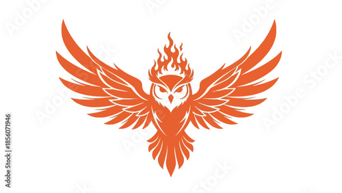 Flaming Phoenix Illustration with Outstretched Wings.