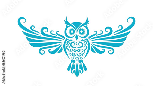 Owl Illustration with Ornate Wings and Details.