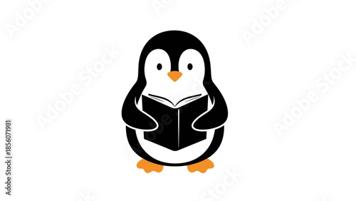 Penguin Reading a Book Illustration.