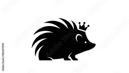 Porcupine Silhouette with Crown Illustration.