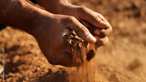 Warm Sun-Baked Earth Crumbles Between Hands, Showcasing Natural Texture and Soil Quality