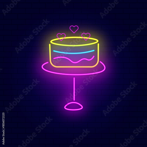 Neon wedding cake icon in vector