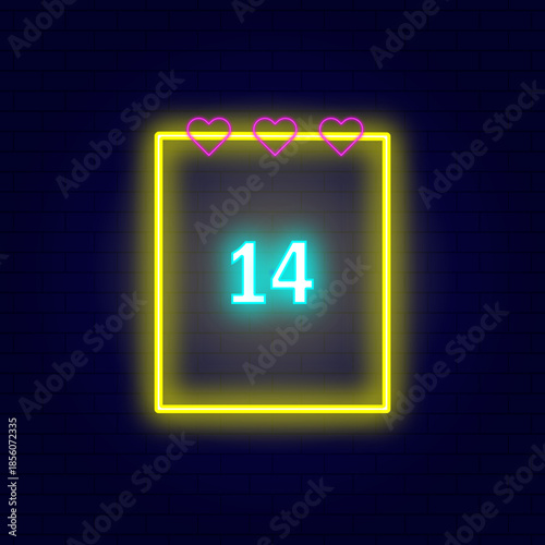 Glowing neon calendar icon with number 14 