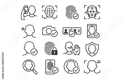 Face identity icons facial authentication camera capture vector digital check icon scan