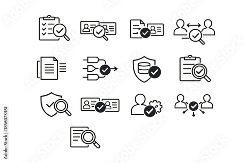 Matching verification check icons icon cross profile information consistency logic vector data