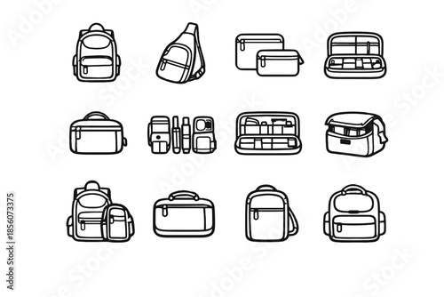 Urban bag setup backpack carry vector emer quick icon compartments minimalist