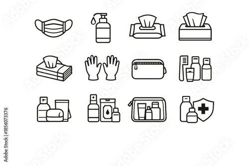 Wipes mask hygiene urban face vector health sanitizer minimalist icon hand pouch