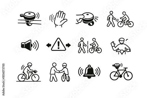 Signal path awareness pedestrian alert icon cycling courtesy warning urban safety vector