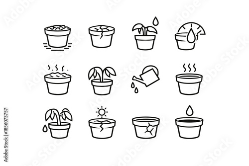 Sign pot substrate icons soil moisture plant cue icon care vector dehydration