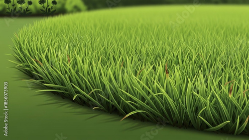 Lush green grass growing in a serene natural environment, vibrant lawn with lush foliage