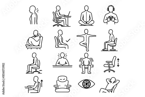 Alignment physical icon cue online posture learning comfort focus sitting stability vector