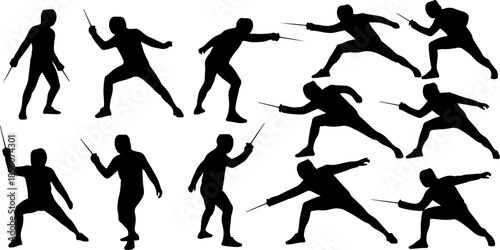 0 Medieval Knight Silhouettes with Sword and Shield Stances