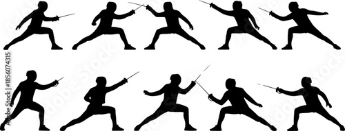 0 Medieval Knight Silhouettes with Sword and Shield Stances