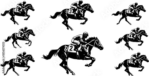 Professional Horse Racing and Equestrian Silhouette Action Set