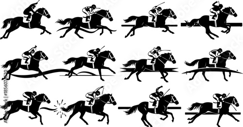 Professional Horse Racing and Equestrian Silhouette Action Set