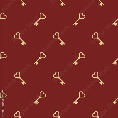 Heart old house key seamless pattern isolated on color background