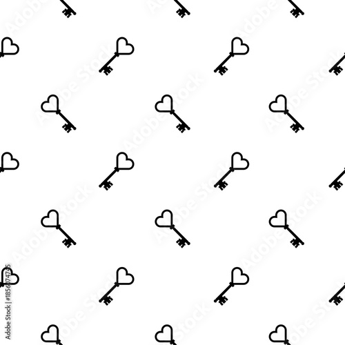 Heart old house key seamless pattern isolated on white background