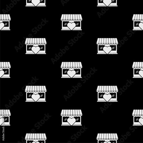 Shop store with heart seamless pattern isolated on black background