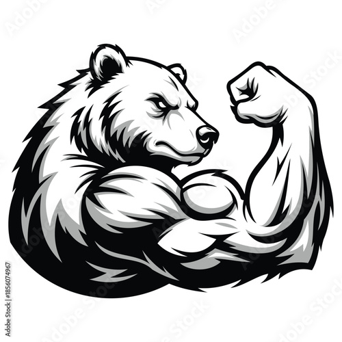 Muscular bear flexing its arm in a powerful pose isolated on vector illustration