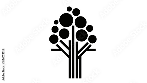 A minimalist black tree icon with round leaves on a white background