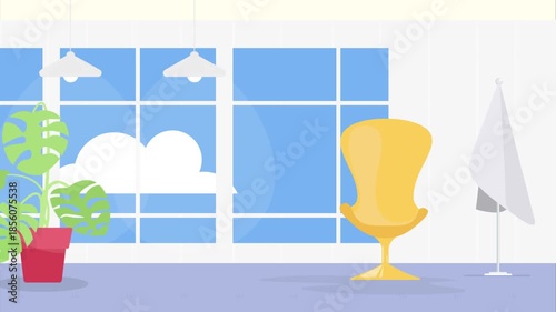 Yellow Chair by Window with Plant and Flag furniture