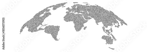 World Map Earth Globe with Dot Pattern – 3D Global Icon with Halftone Pixel Texture, Vector World Map Isolated