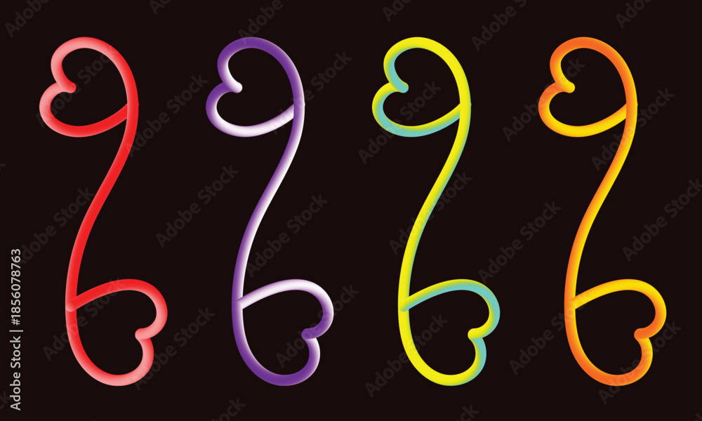 Obraz premium Four vibrant glowing heart-shaped s-curves illuminating a dark background