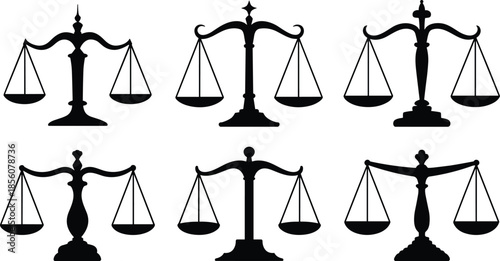 Stylized Balance Scale Silhouette Vector Set – Justice and Legal Icons for Courtroom, Law Firm, and Fairness-Themed Graphic Design Projects