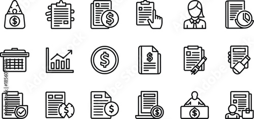 Collection of business and finance icons in line style