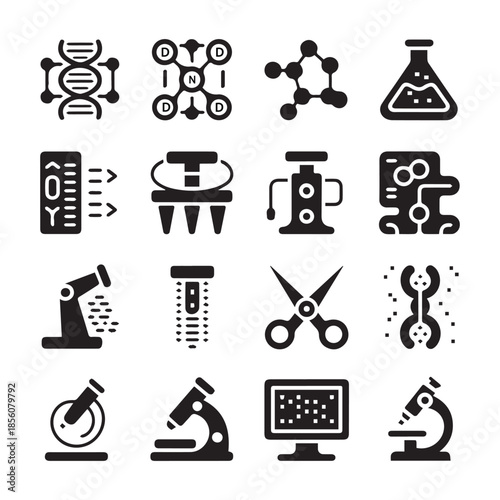 Laboratory Research, DNA and Science Glyph Symbols