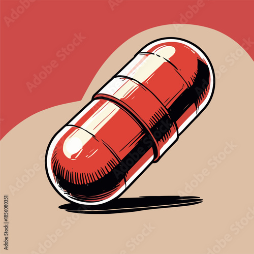 Illustration of a pill medicine, drawn in a bold American comic
