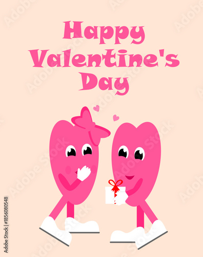 Valentine's Day card with a groove heart giving a gift to his girlfriend