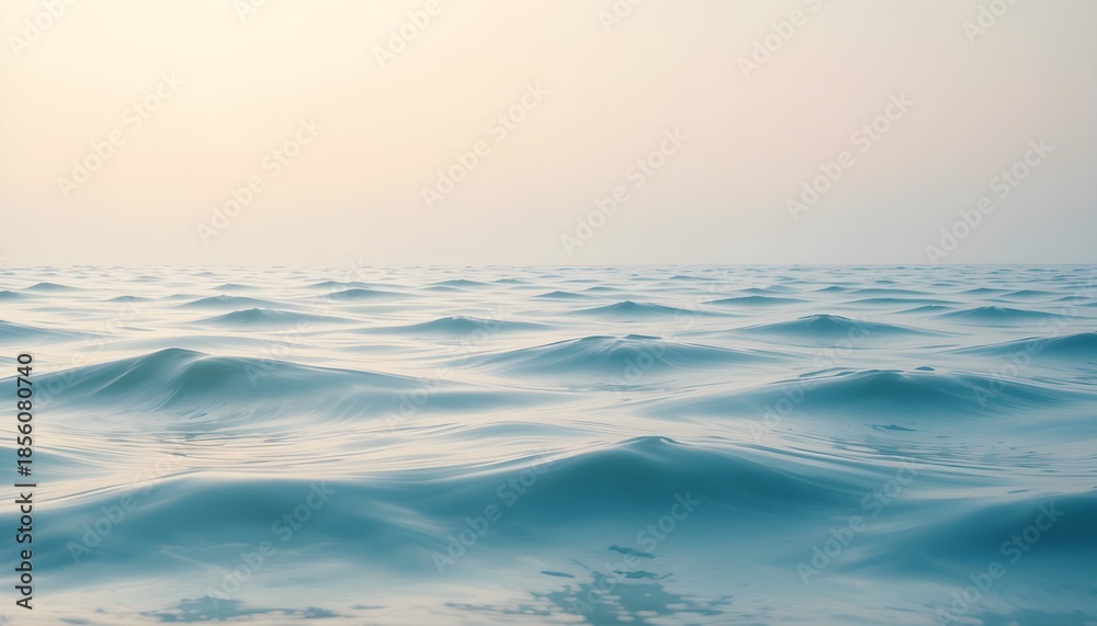 Fototapeta premium Soft Pastel Ocean Waves Under a Calm Sky, Minimal Seascape Background with Tranquil Water Texture, Gentle Horizon Light, and Peaceful Coastal Mood