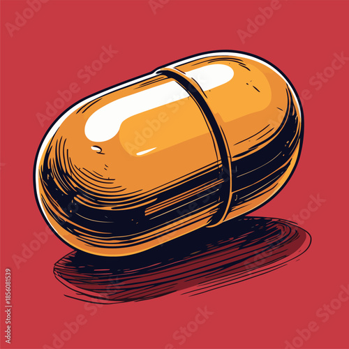 Illustration of a pill medicine, drawn in a bold American comic