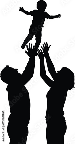 Supportive family helping child to reach new heights