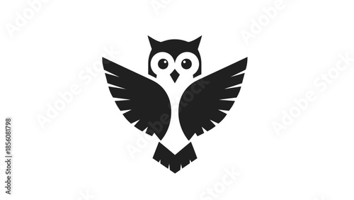 Eagle owl silhouette vector illustration of a flying owl on a white background