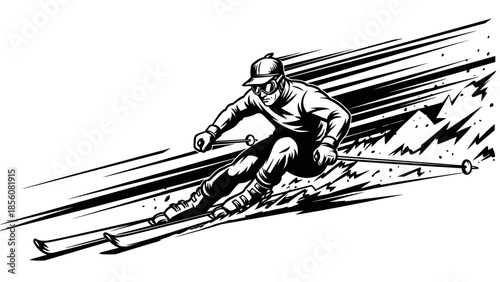 Vector illustration design featuring a black silhouette of a man riding a horse and swinging near a plane in a creative sport and music themed sketch