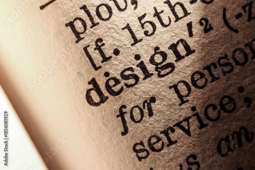 Word design printed on a dictionary page, macro 