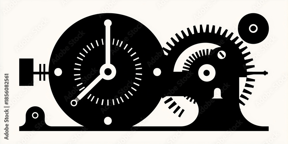 Obraz premium Abstract Mechanical Gears and Clock Illustration