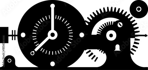 Abstract Mechanical Gears and Clock Illustration