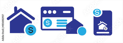 House for Sale and Home for Rent Icons Set – Buy Property, Online Real Estate Listings and Lease Agreement Vector Symbols