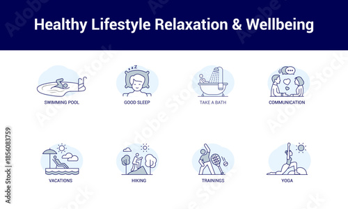 Healthy Lifestyle Relaxation and Wellbeing Icons